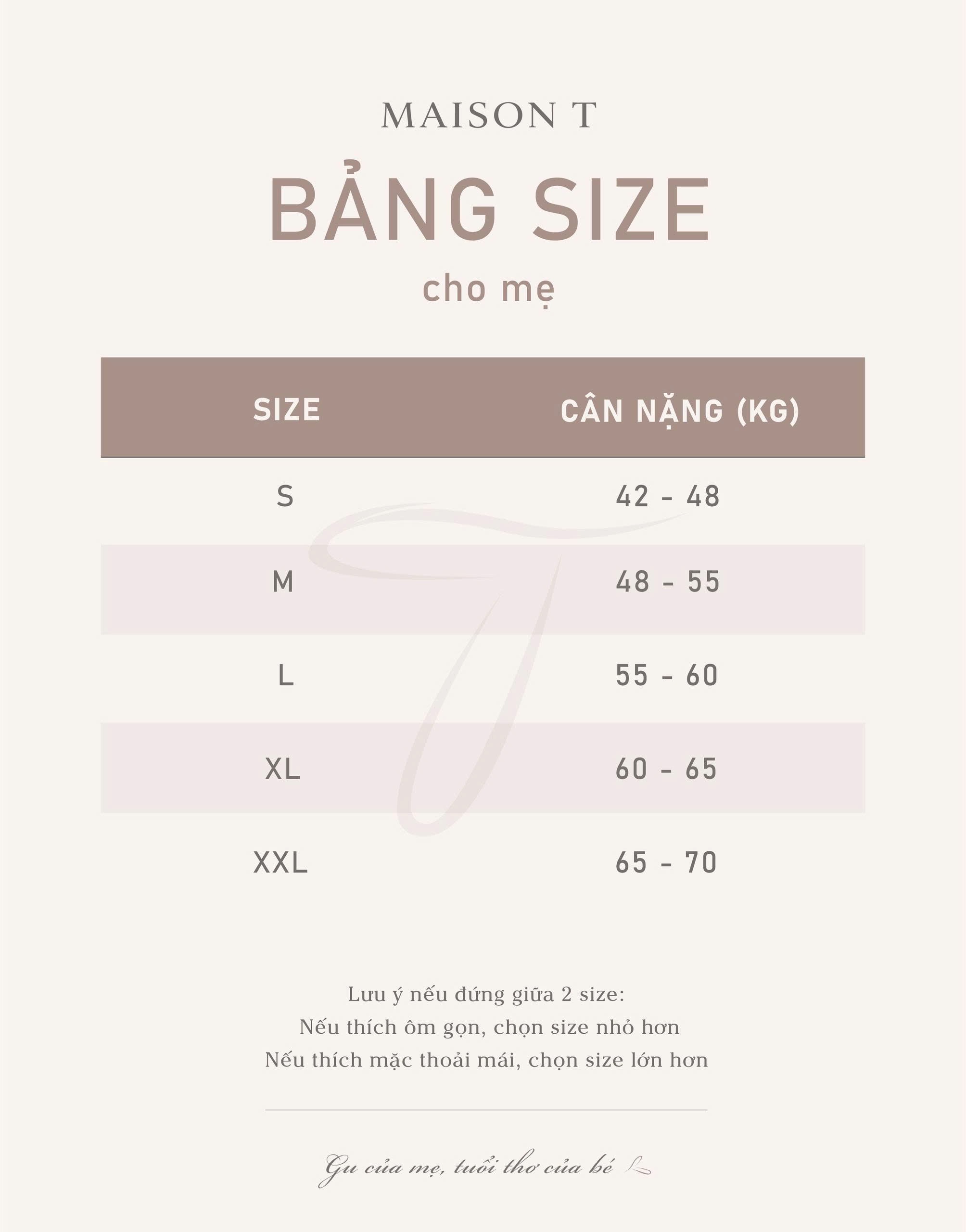 Bảng size Set bộ nữ SM01